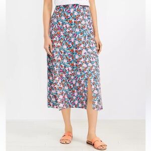 Loft Midi Slide Slit Daisy Floral Skirt Linen Blend Garden Girl Herbalist Size 8